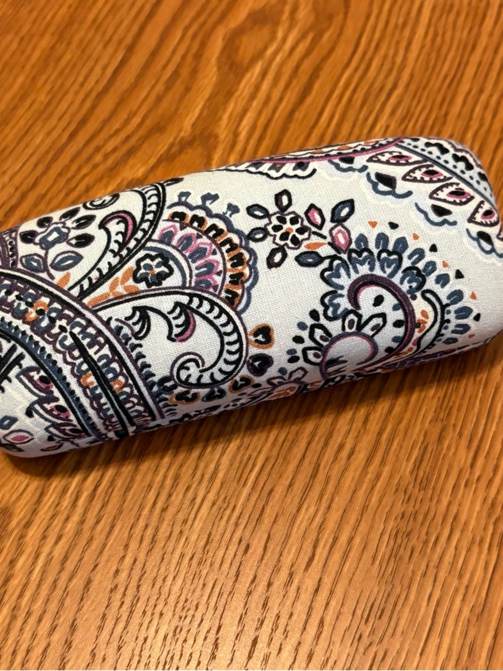Printed Paisley Fabric Glasses Case - Light Blue with Navy, Purple & Gold Accent